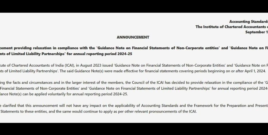 ICAI Announcement on Guidance Note Relaxation