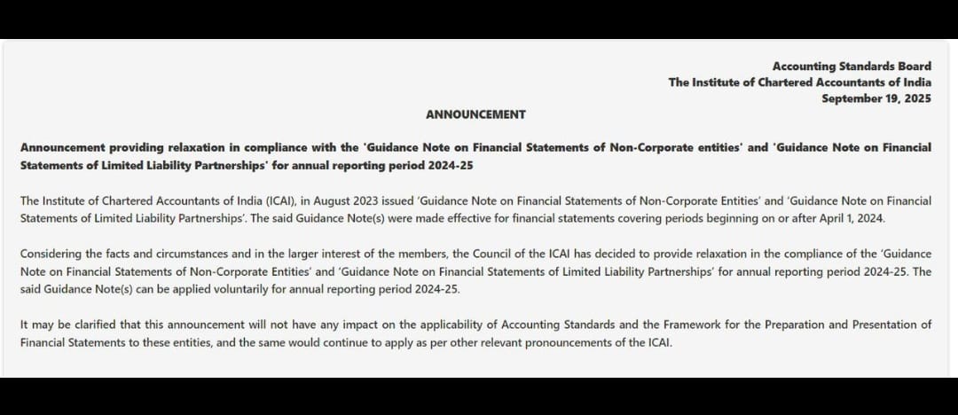 ICAI Guidance Note Relaxation - Yalamuri's & Co.