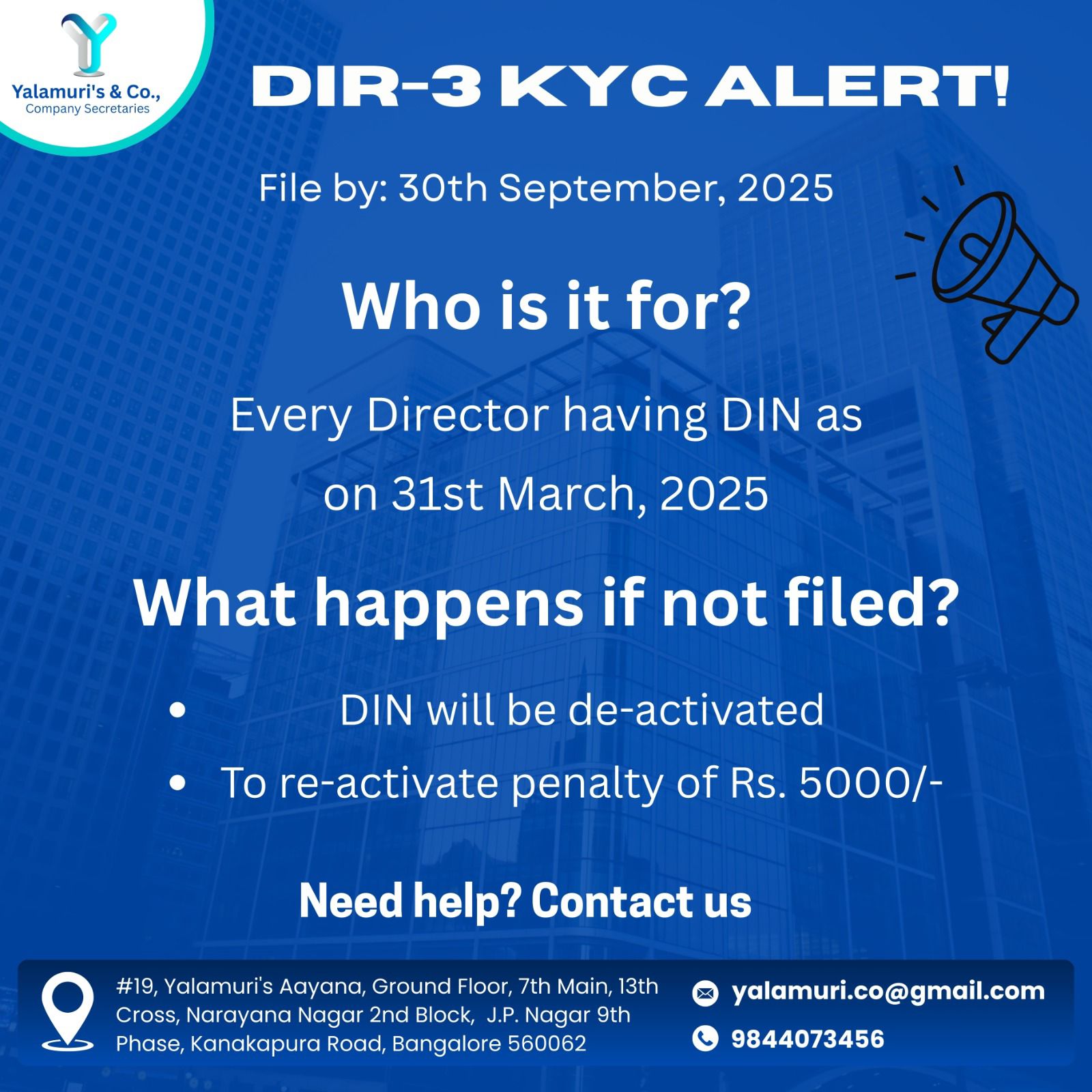 DIR-3 KYC Alert - Yalamuri's & Co.